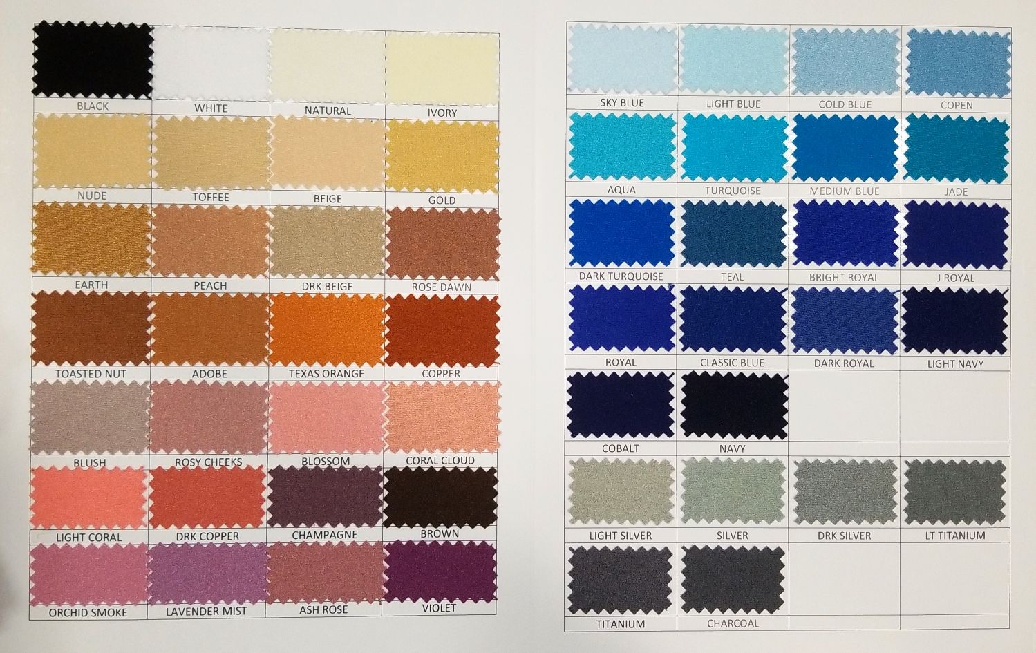 Available colors